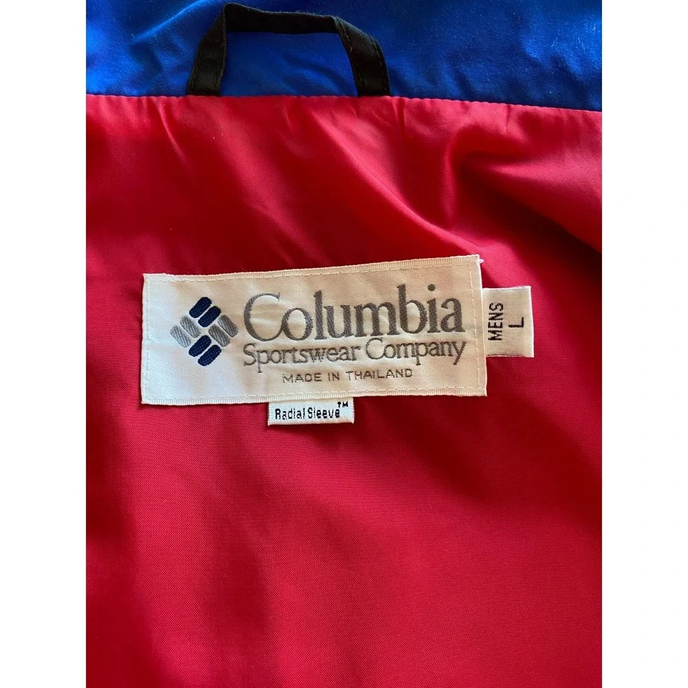 Vintage 90s Columbia Windbreaker Full Zip Size L Radial Sleeve Blue Red Lining